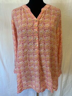 Rock Flower Paper Tunic Top Medium Pink Orange Geometric Print Rayon boho